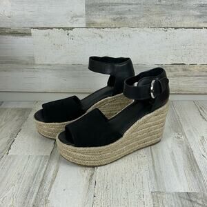 Marc Fisher womens 9 black leather buckle platform espadrille sandals new